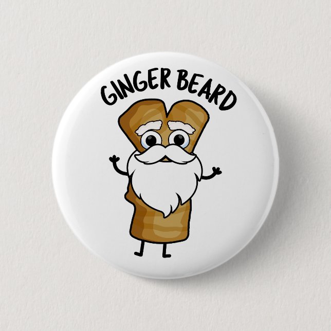 Ginger Beard Funny Gingerbröd Food Pun Knapp (Framsida)