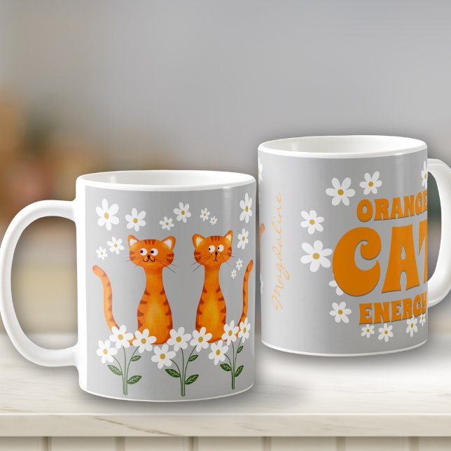 Ginger Blommigt Namn Orange Cat Energy Kaffemugg (Skapare uppladdad)