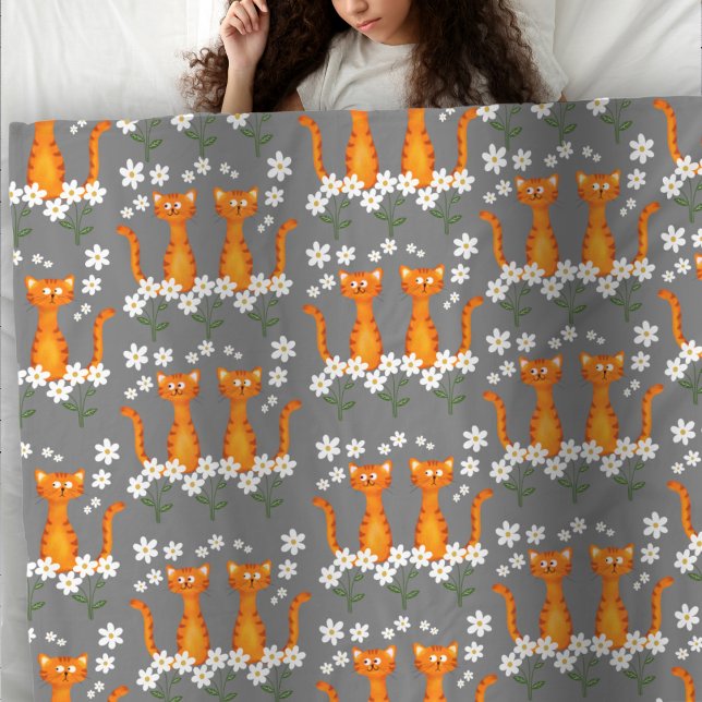 Ginger Blommigt Orange Cat Energy Fleecefilt (Skapare uppladdad)