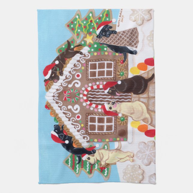 Ginger Bread House Labradors Painting Kökshandduk (Vertikal)