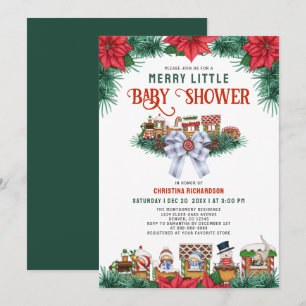 Ginger Bread Poinsettia Merry Little Baby Shower Inbjudningar