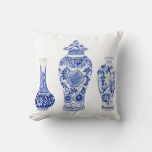 Ginger Burk Chinoiserie Blue and White Blommigt Va Kudde