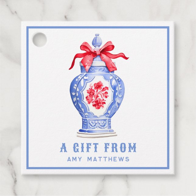 Ginger Burk med Red Bow Personlig Gåvor Etiketter (Framsida)