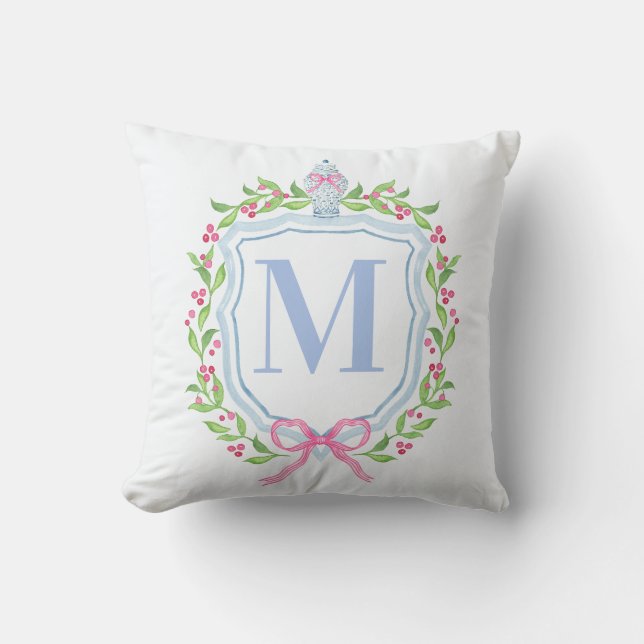 Ginger Burk och jul Berries Monogram Kudde (Framsida)