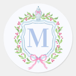 Ginger Burk och jul Berries Monogram Runt Klistermärke