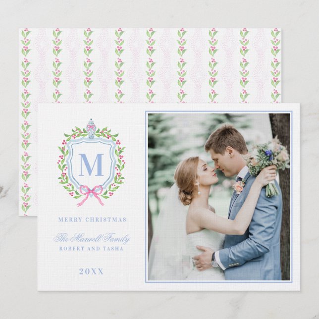 Ginger Burk och julberries Vapensköld Monogram Inbjudningar (Fram/baksida)