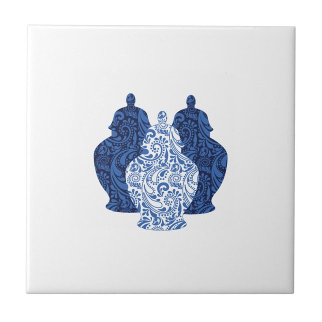 Ginger Burk Pottery Blue/White Ceramic Tile Kakelplatta (Framsidan)