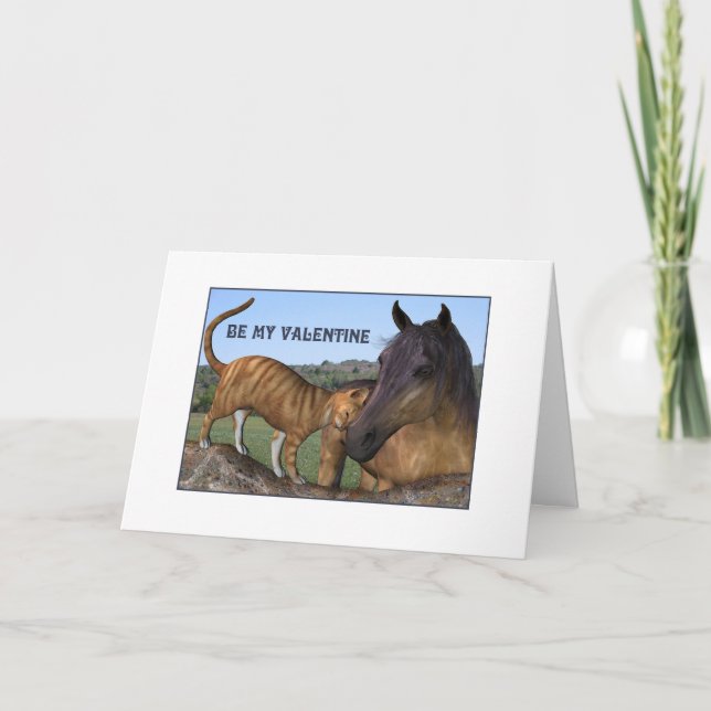 Ginger Cat and Bay Horse Valentine Card Helgkort (Framsida)
