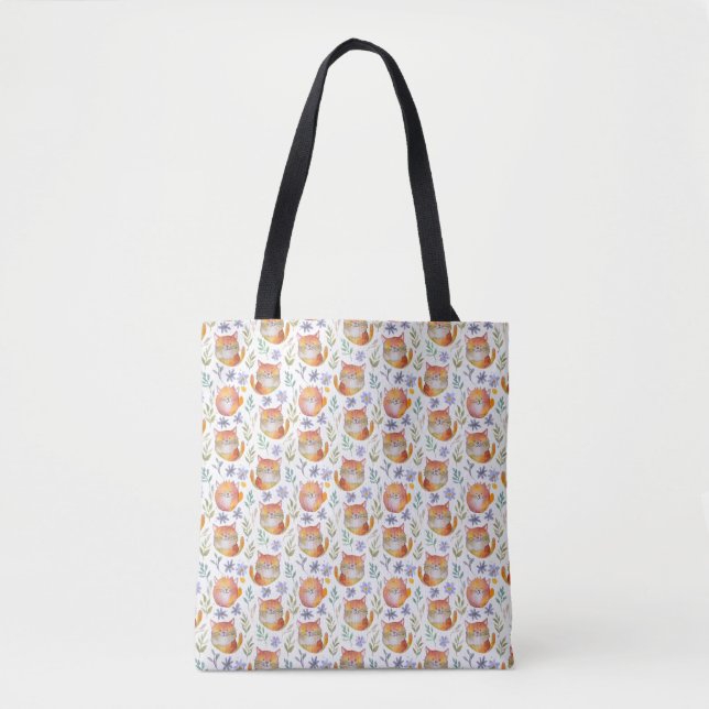 Ginger Cat and Flowers Motif Tygkasse (Framsida)