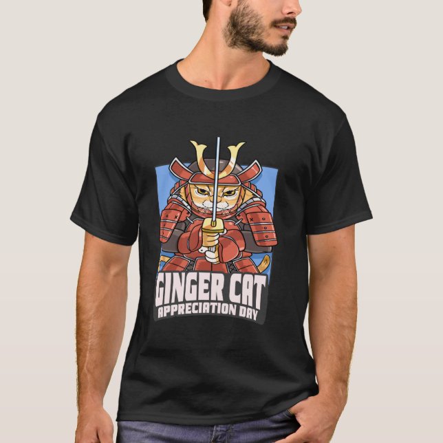 Ginger Cat Appreciation Day Samurai Kitten Septemb T Shirt (Framsida)