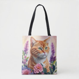 Ginger Cat Blommigt Multifärgad Art Tygkasse