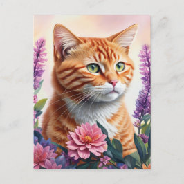 Ginger Cat Blommigt Multifärgad Art Vykort