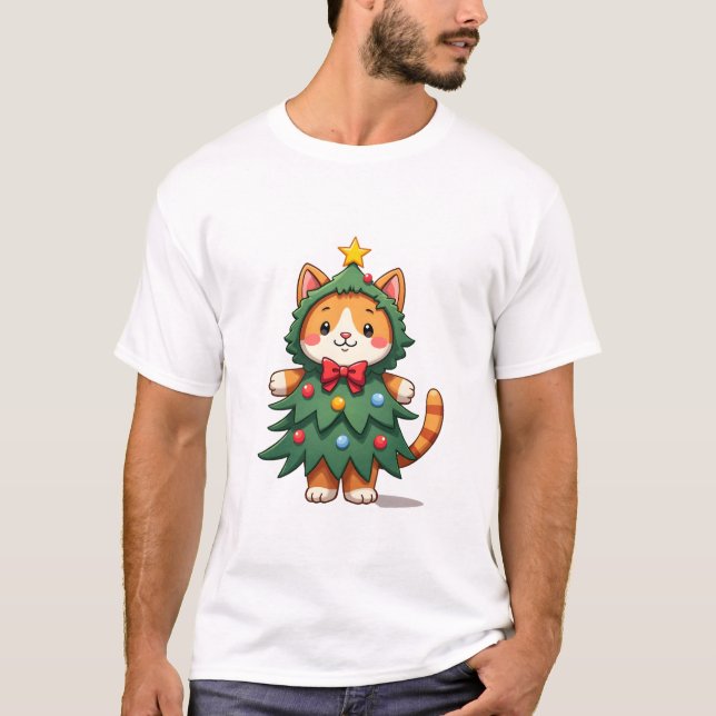 Ginger Cat Christmas Tree Cute Xmas 3 T Shirt (Framsida)