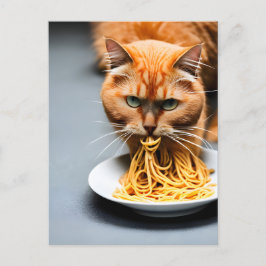 Ginger Cat Eating Spaghetti vykort