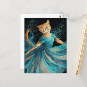 Ginger Cat i blå säng Vykort
