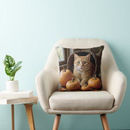 Ginger Cat i en Thanksgiving Cornucopia Kudde