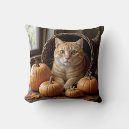 Ginger Cat i en Thanksgiving Cornucopia Kudde