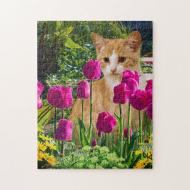 Ginger Cat i Tulip Garden Pussel