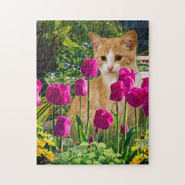 Ginger Cat i Tulip Garden Pussel (Vertikal)