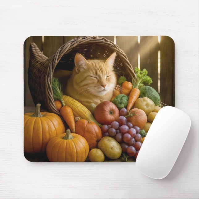 Ginger Cat In a Harvest Cornucopia Musmatta (Med mus)