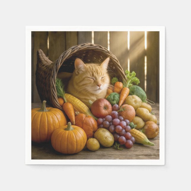 Ginger Cat In a Thanksgiving Cornucopia Pappersservett (Framsidan)