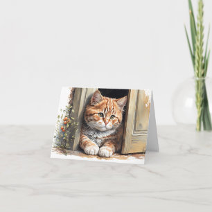 Ginger Cat in Doorway blank Note Anteckningskort