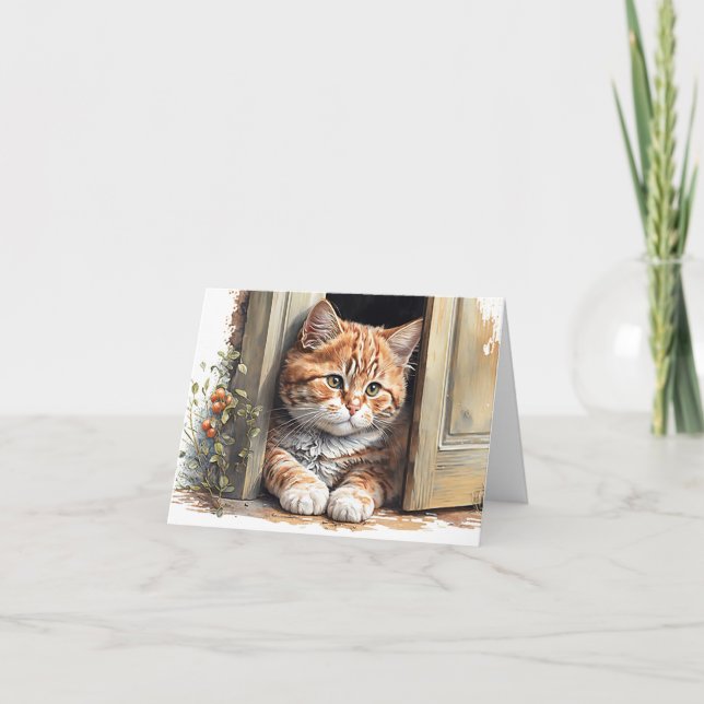 Ginger Cat in Doorway blank Note Anteckningskort (Framsida)