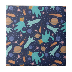 Ginger cat in space galaxy äventyr kakelplatta