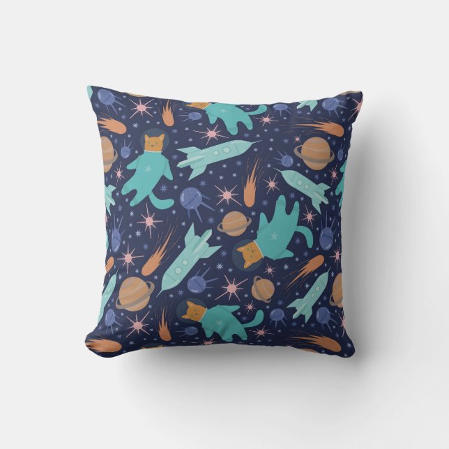 Ginger cat in space galaxy äventyr kudde (Framsida)