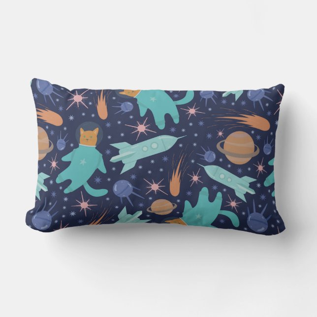 Ginger cat in space galaxy äventyr lumbarkudde (Framsida)