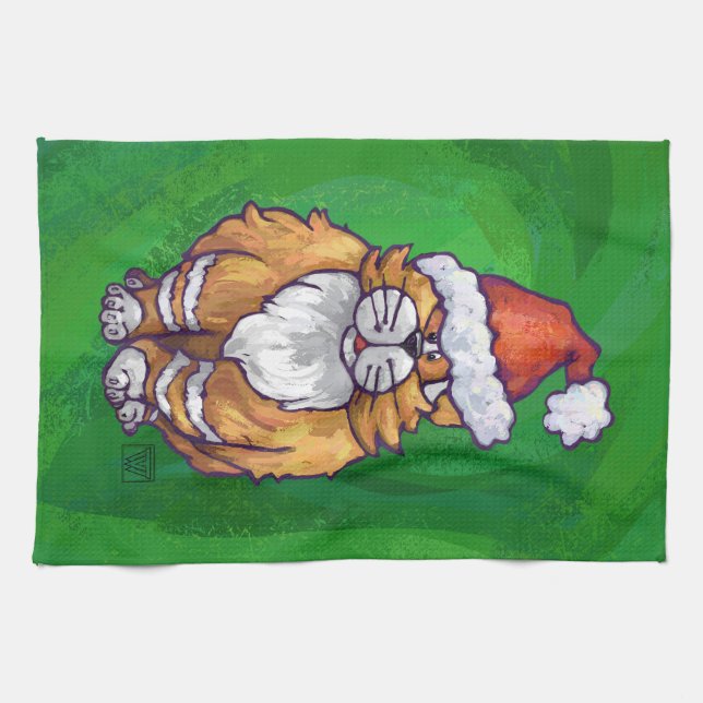 Ginger Cat-jul på Grönt Kökshandduk (Horisontell)