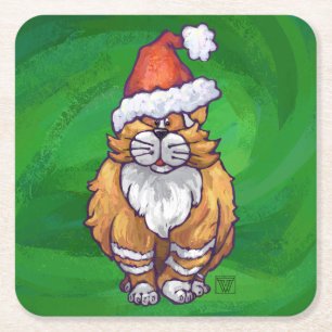 Ginger Cat-jul på Grönt Underlägg Papper Kvadrat
