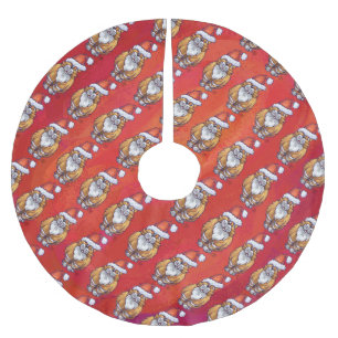 Ginger Cat-jul på röd Julgransmatta Borstad Polyester
