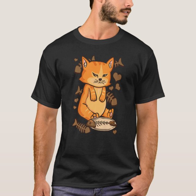 Ginger Cat Knubbig Kattunge Cute Kitten Arg Eating T Shirt (Framsida)