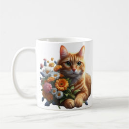 Ginger Cat med Bouquet of Flowers Kaffemugg