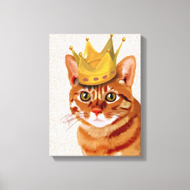 Ginger Cat med Krona Porträtt Canvastryck (Framsida)
