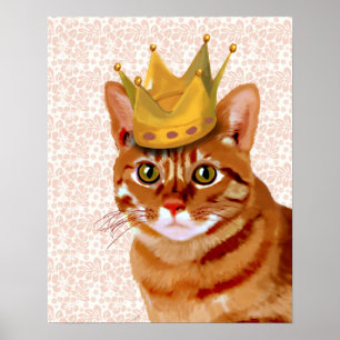 Ginger Cat med Krona Porträtt Poster