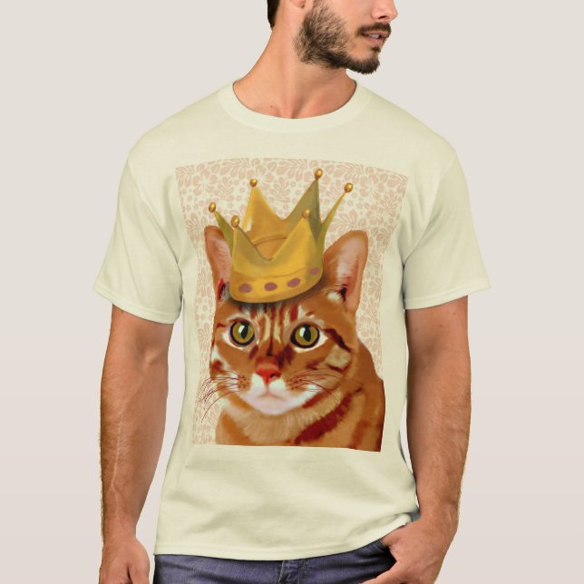 Ginger Cat med Krona Porträtt Tee Shirt (Framsida)