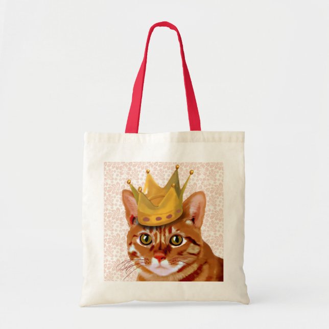 Ginger Cat med Krona Porträtt Tygkasse (Framsidan)