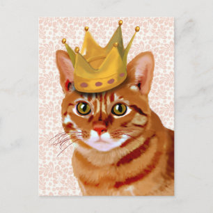 Ginger Cat med Krona Porträtt Vykort