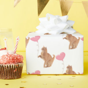 Ginger Cat med Rosa Balloon Presentpapper