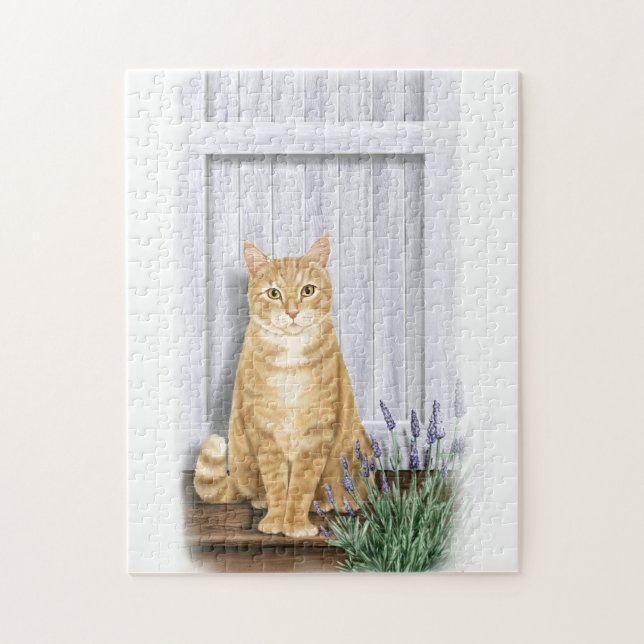 Ginger Cat och Lavender Door Art Pussel (Vertikal)