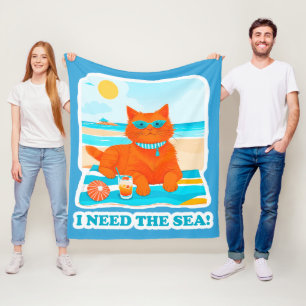 Ginger Cat på Beach I behöver sjösommaren Fleecefilt