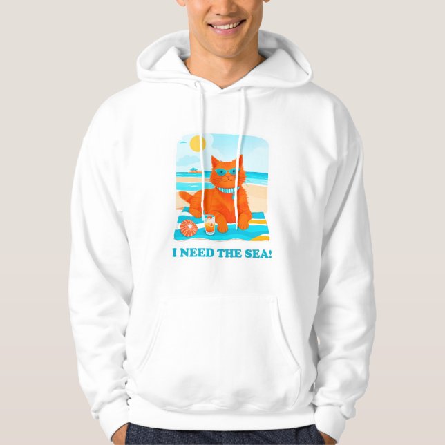 Ginger Cat på Beach I behöver sjösommaren Hoodie (Framsida)