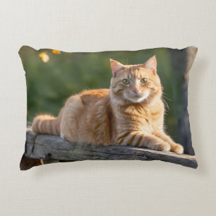 Ginger Cat på ett Rustic-stängsel Prydnadskudde