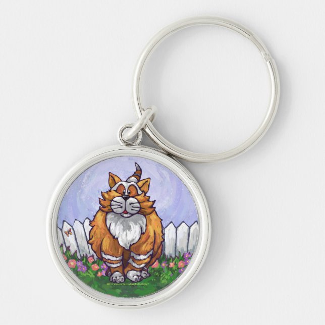Ginger Cat-presenter och tillbehör Rund Silverfärgad Nyckelring (Framsidan)