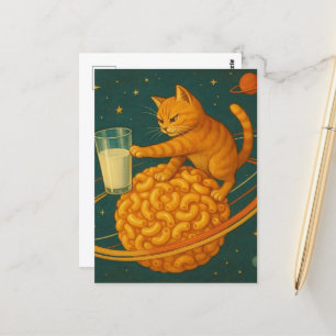 Ginger Cat Pushing Mjölk av planeten Vykort