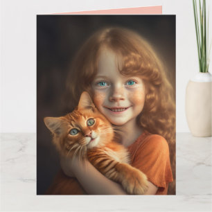 GINGER CAT & RÖDHÅRIG GIRL BIG BIRTHDAY CARD KORT