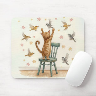 Ginger Cat som fångar fåglar vid Tapet Musmatta