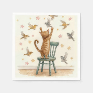 Ginger Cat som fångar fåglar vid Tapet Pappersservett